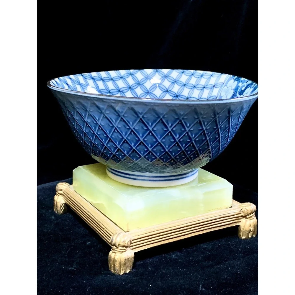 Takahashi Blue Floral &‎ Diamond Pattern Noodle Rice Bowl - Perfectly Beautiful
